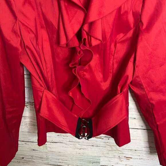 Samuel Dong Wrap Style Jacket top ruffle with Belt size medium - Picture 2 of 6